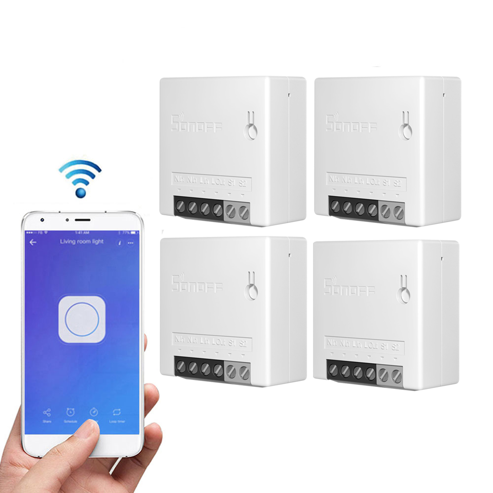 4pcs SONOFF MiniR2 Two Way Smart Switch 10A AC100-240V Works with Amazon Alexa Google Home Assistant Nest Supports DIY M