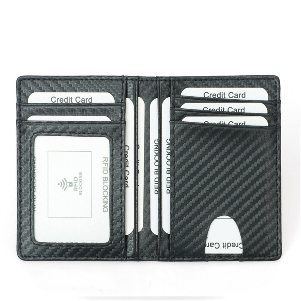 

DKER TQ-303 Carbon Fiber Card Bag Leather Mini Credit Card Driver License Case Organizer Compact Wallet with Transparent