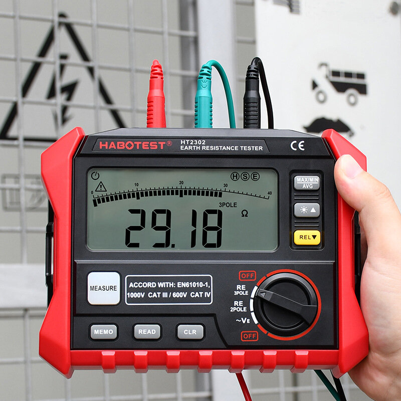 

HT2302 0-4KΩ LCD Display Backlight Digital Earth Resistance Tester Meter 100 Groups Data Storage with Case
