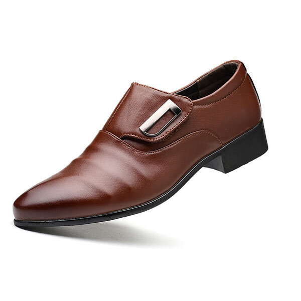 Men Hook Loop Pointed Toe Leather Business Formal Shoes