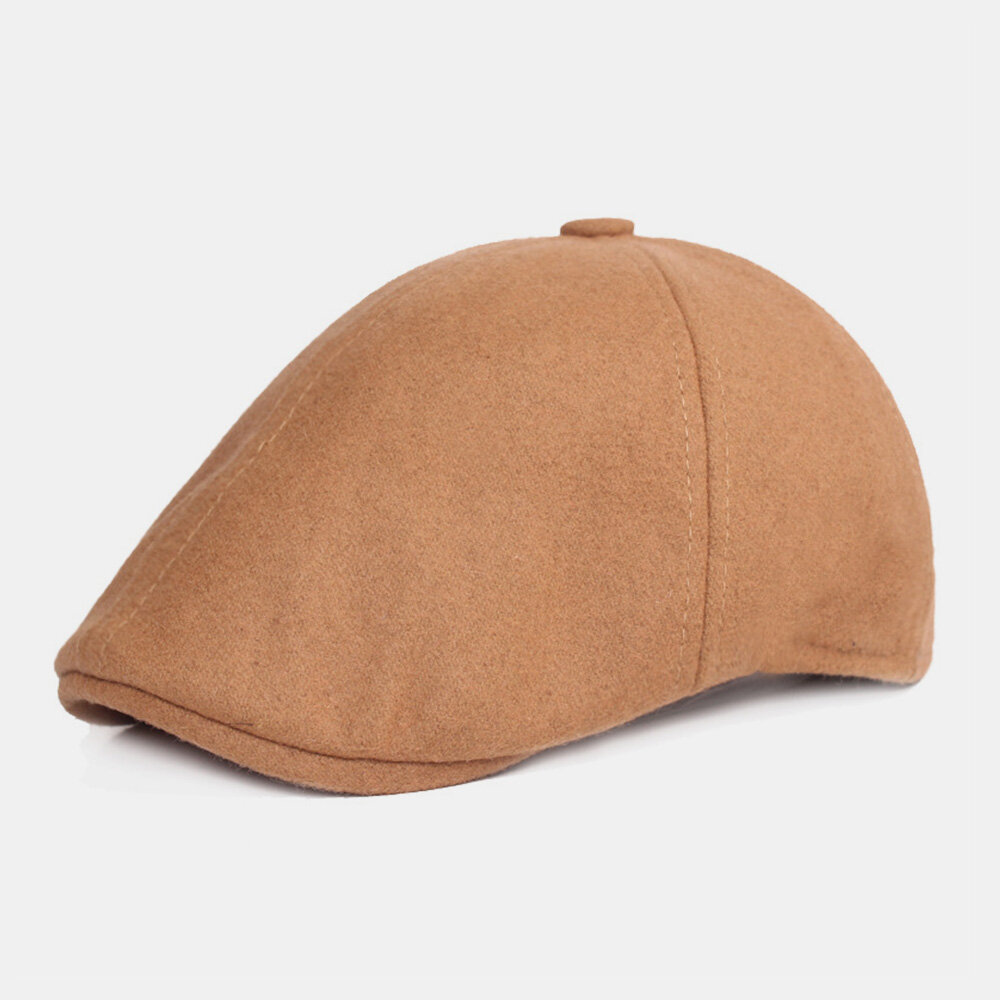 

Men Woolen Berets Solid Color Adjustable Autumn Winter Warm Forward Hat Flat Hat Newsboy Hat