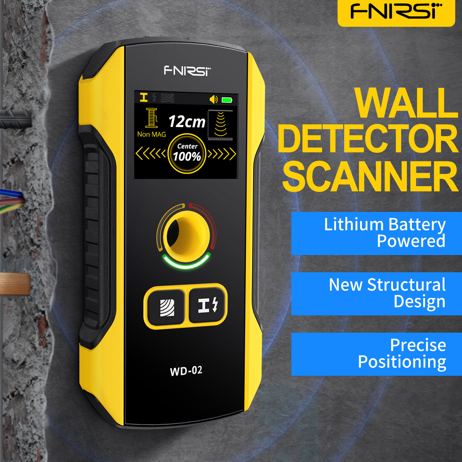 FNIRSI WD-02 Metaaldetector Muur Detector Scanner Houten AC Draden Metalen Buizen Wapening Detectie Tool Indicator Licht Positionering