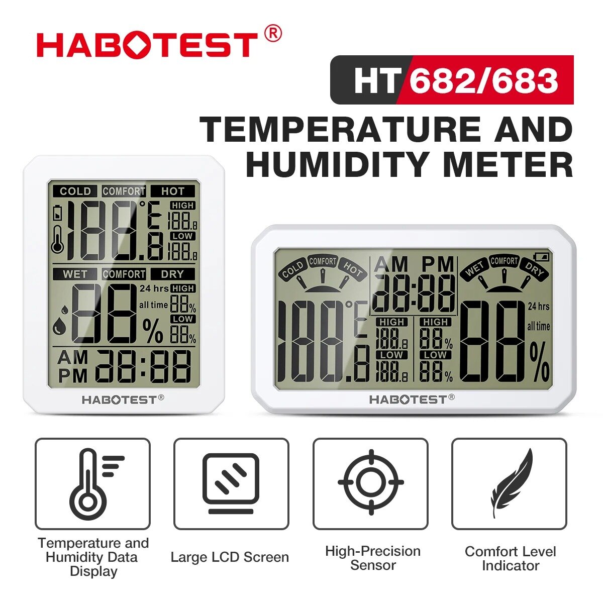 Στα 6.85 € από αποθήκη Κίνας | HABOTEST HT682/HT683 LCD Digital Hygrometer with Stand Base Thermometer Weather Station Mini Thermometer Living Room Temperature Humidity Meter