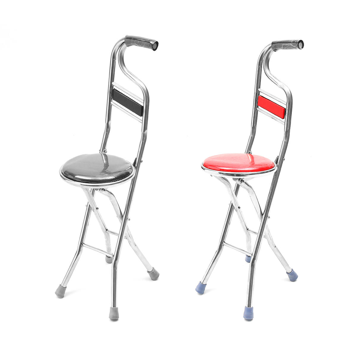 Roestvrijstalen draagbare opvouwbare wandelstok stoel stoel kruk reisstok