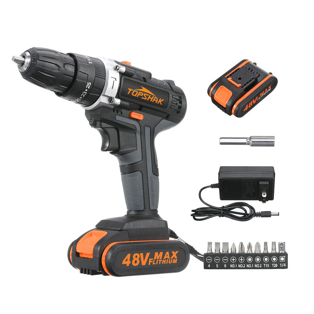 Topshak TS-ED1 Cordless Electric Impact Drill Rechargeable Drill Screwdriver W/ 1 or...