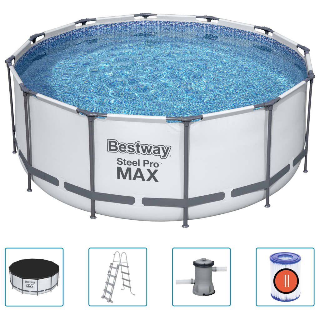 

[EU Direct]Bestway Steel Pro MAX Swimming Pool Set With Filter Pump &Pool Ladder& filter cartridge 366x122 cm