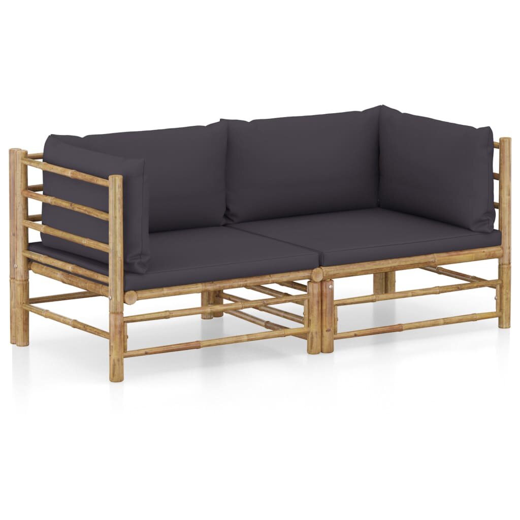 2 Piece Garden Lounge Set with Dark Gray Cushions Bamboo