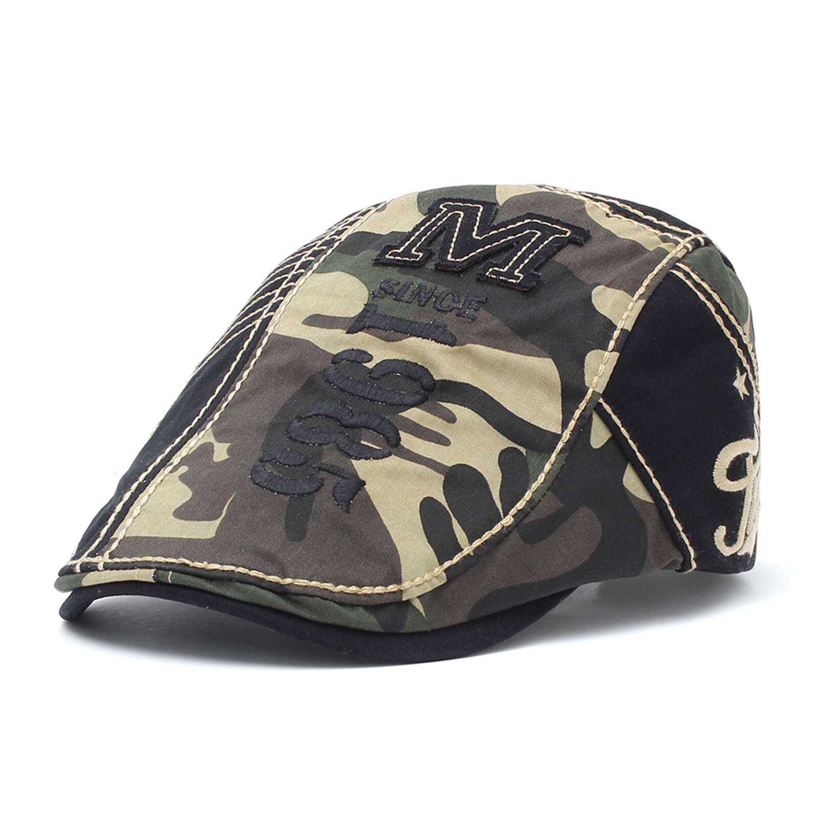 Menico Men Cotton Letter Embroidery Camouflage Breathable Sunshade Short Brim Casual Vintage Forward