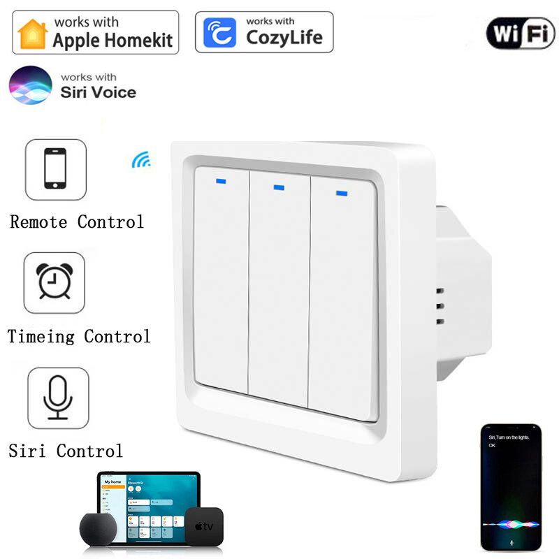 Homekit WiFi Smart Light Wall-sleutelschakelaar voor geen neutraal of met neutrale lijn afstandsbediening Werk met Apple HomeKit Siri Voice