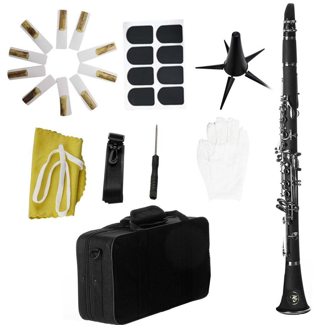 Professional B Tune Bakelite Wood Clarinet Body Brass Nickel Plated Key with Reed for Beginners