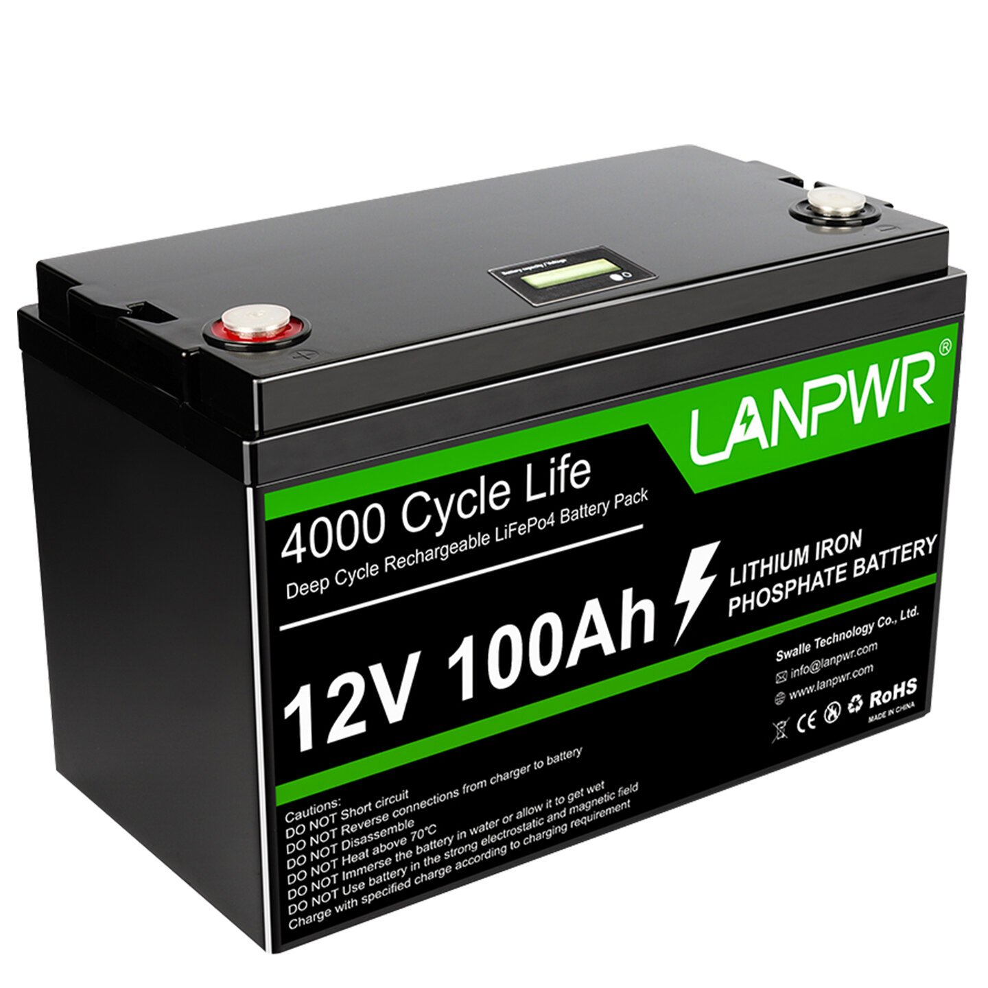 [EU Direct] LANPWR 12V 100Ah 1280W LiFePO4 Lithium Battery Pack Backup Power 1280Wh Energy 4000+ Deep Cycles Built-in 100A BMS 24.25lb Light Weight Support in Series Parallel for Replacing Most of Backup Power RV Boats Solar Trolling Motor Off-Grid