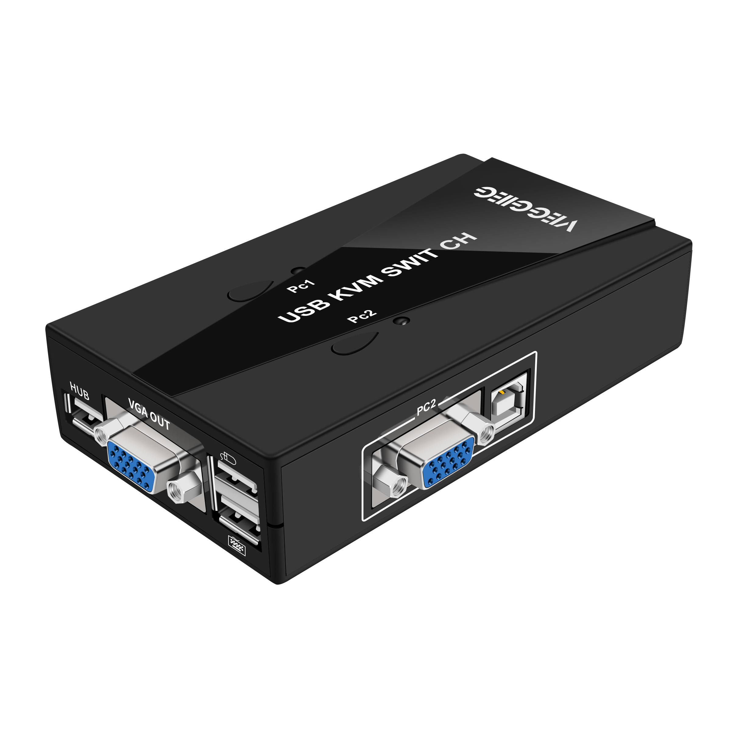 VEGGIEG USB VGA KVM-schakelkast 3-poort VGA-schakelaar Videodelingsadapter 2 in 1 uit Plug and Play