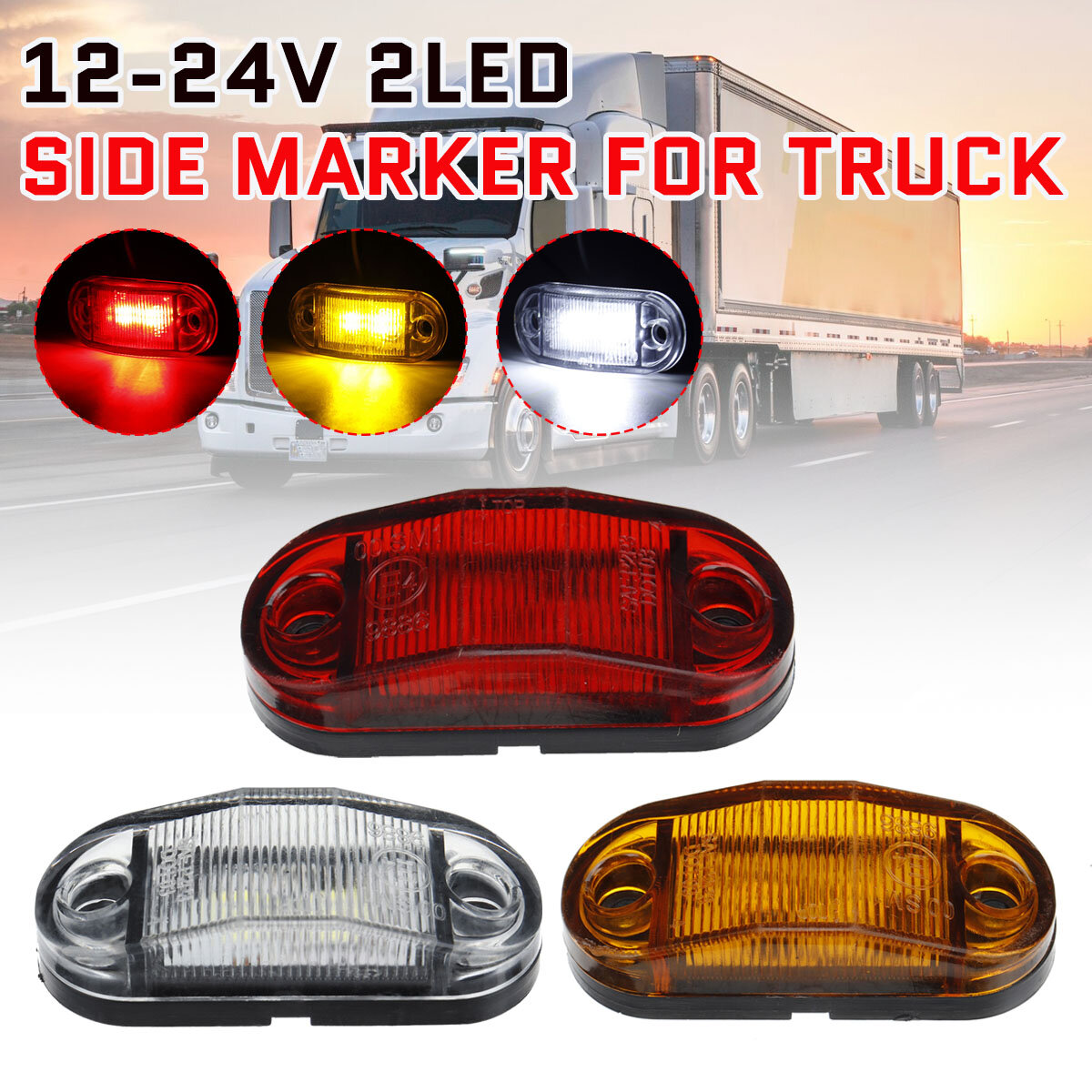 

Red/White/ Amber/ 12-24V 4LED Truck Side Marker Lights Trailer Clearance Tractor Van Side Lamp