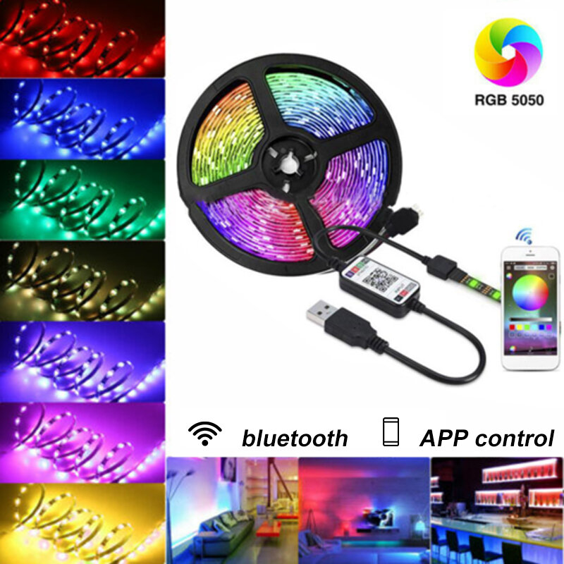 5V USB LED Strip Lights 5050 RGB Bluetooth APP Control Dimmable TV Back Lighting Smart Strips
