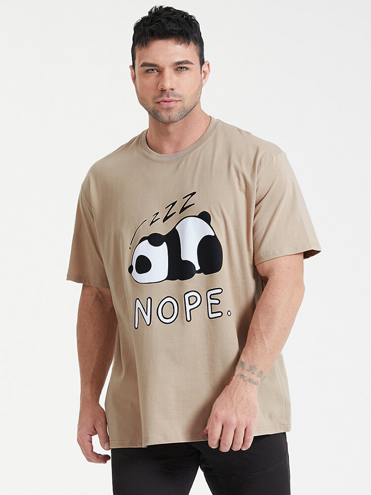 Grote maten cartoon voor heren Panda Print 100% katoenen T-shirts met korte mouwen