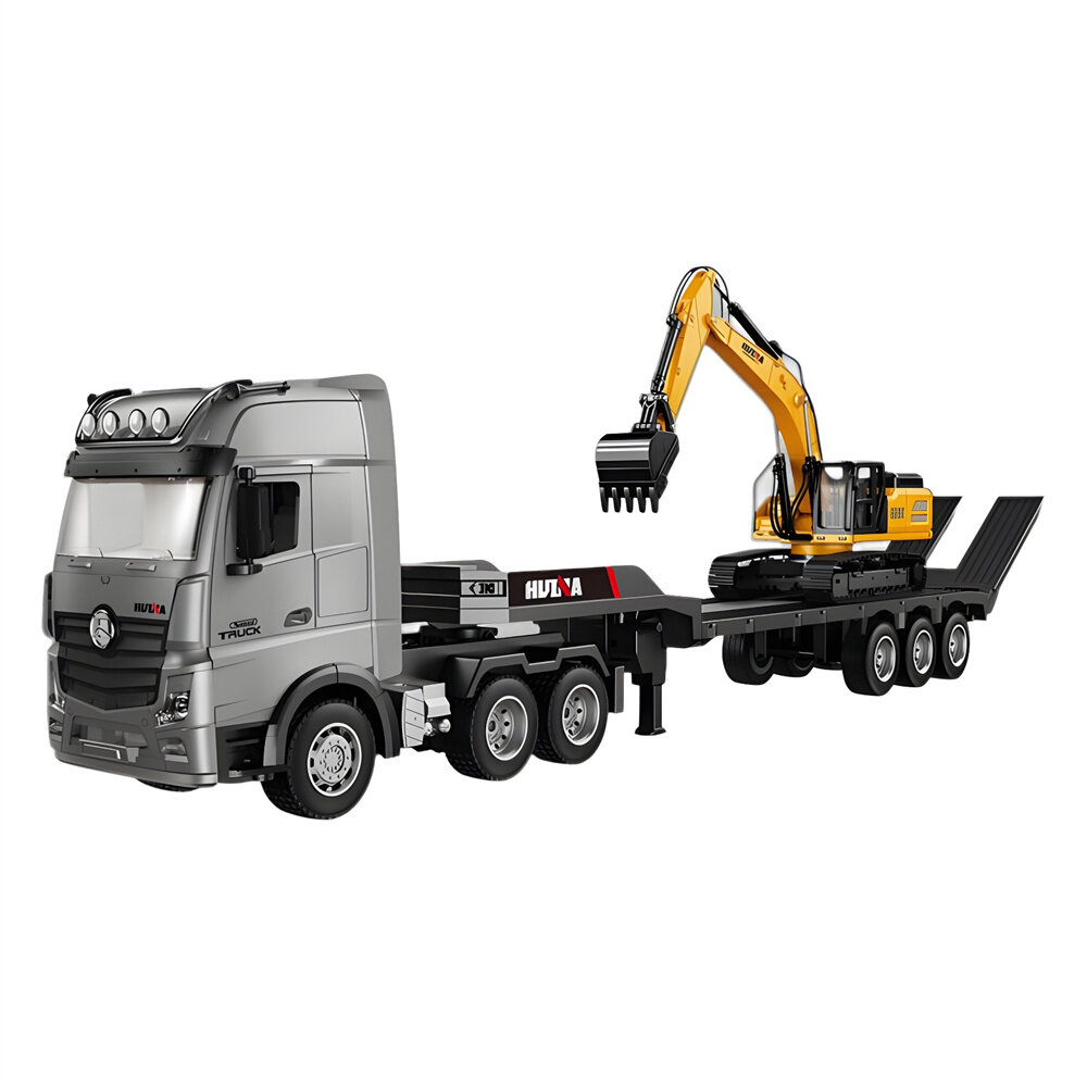 

HuiNa Toys 1522 1/18 2.4G 9CH RC Car Flatbed Trailers Excavator Truck Engineering Vehicles LED Light Sound RTR Transport