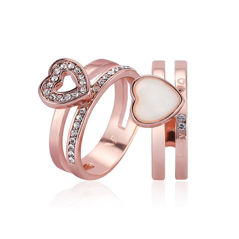 

2шт Сердце Форма Эмаль Rhinestone Розовое золото Обручальное кольцо Fine Jewelry для Женское