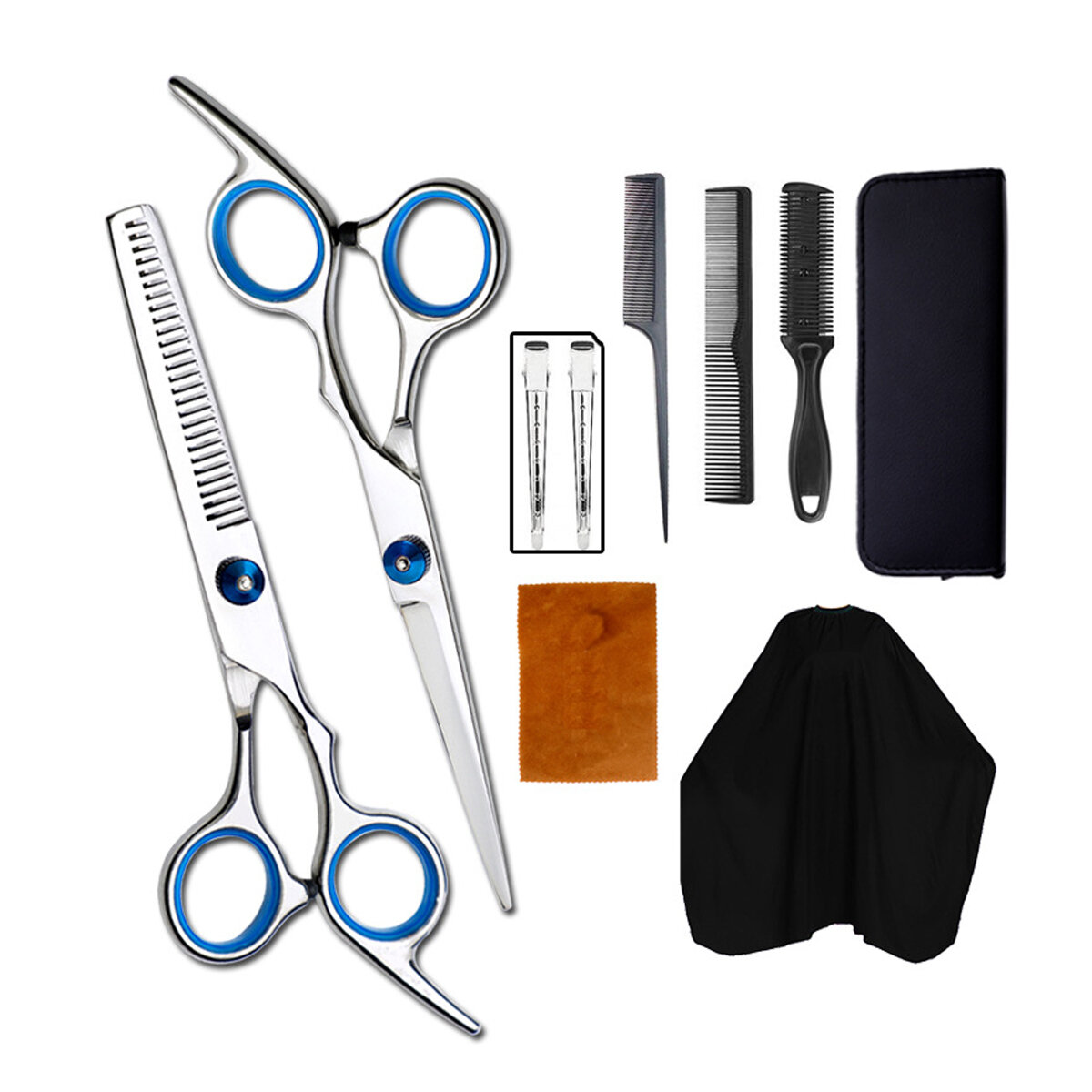 

10pcs Hair Cutting Scissors Thinning Shears Comb Clips Cape Hair Trimmer