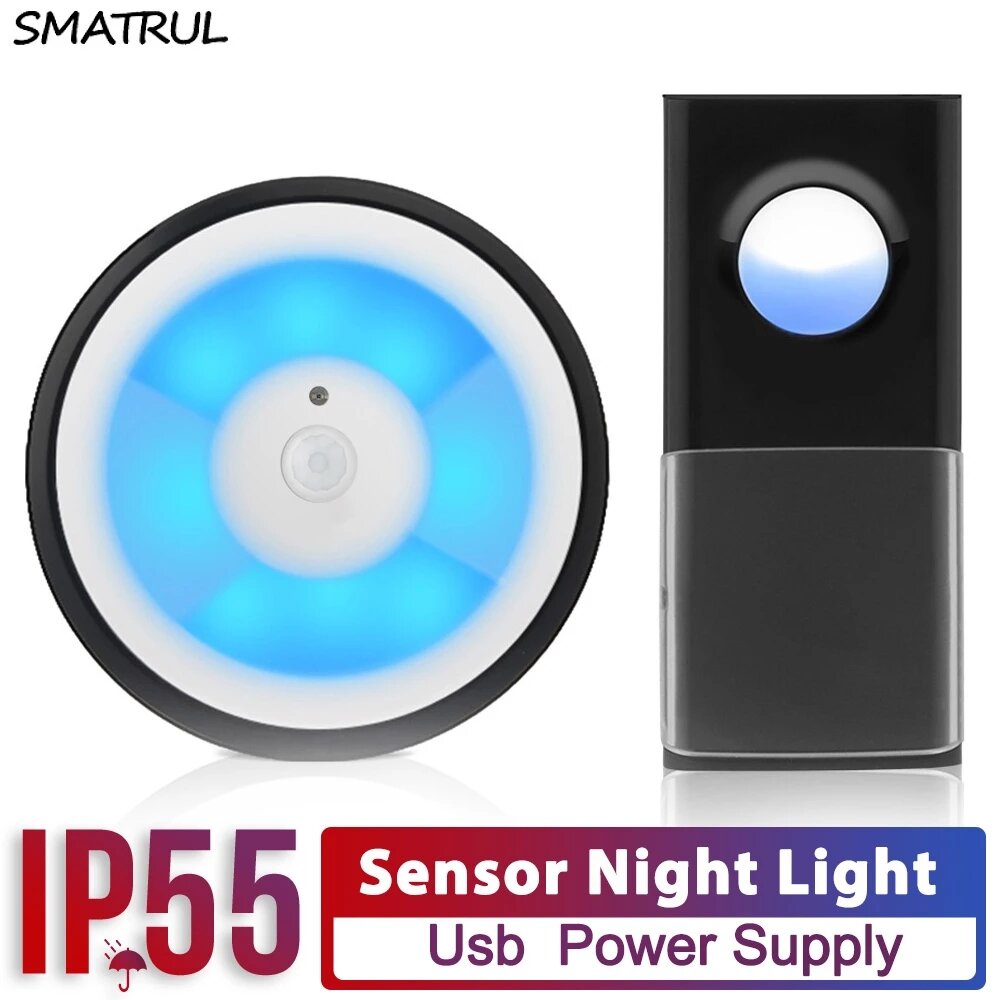 SMATRUL 433MHZ Draadloze Smart PIR Bewegingssensor LED Nachtlampje Deurbel Ring Chime Thuis USB Aang