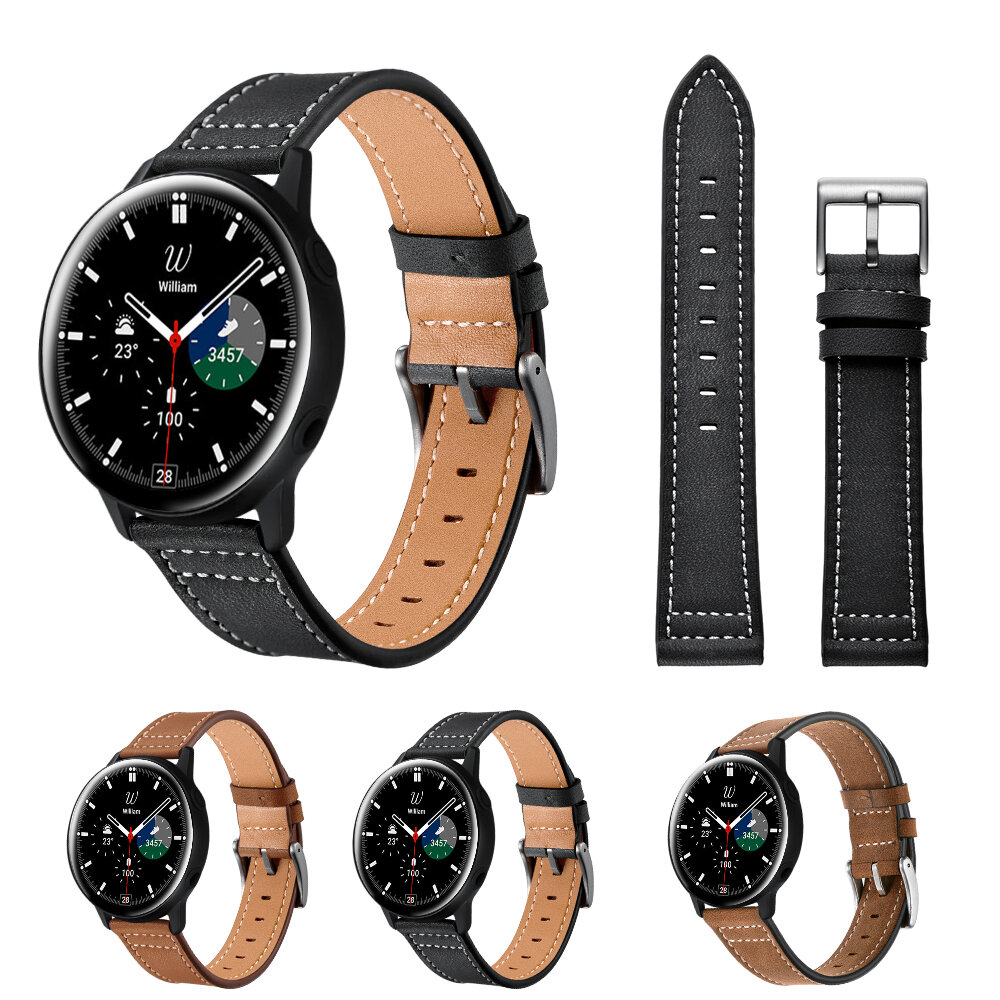 Bakeey 20MM universele zilveren gesp lederen horlogeband vervanging voor Samsung Galaxy Watch4 Class