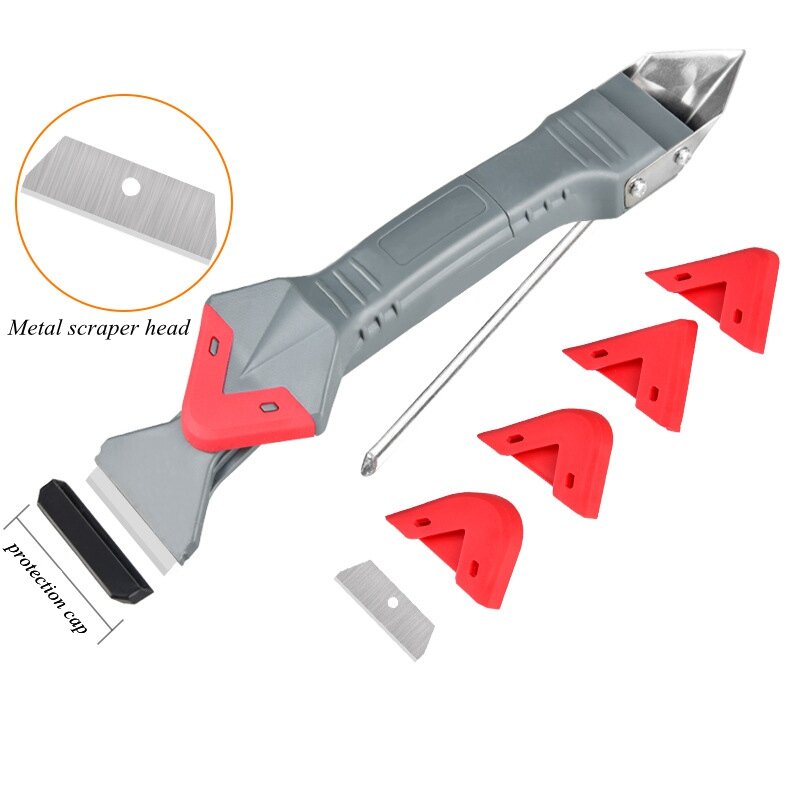 

5in1 Silicone Scraper Glue Remover Knife Angle Beauty Crevice Spatula Tool Grout Scraper Kit Multifunction Coner Caulkin
