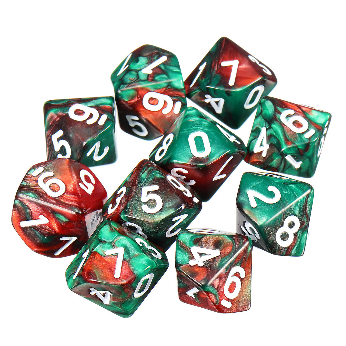 10-delig 10-zijdig dobbelsteen D10 polyhedraal dobbelstenen RPG rollenspel dobbelstenen met tas
