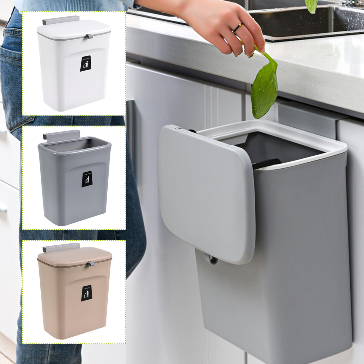 

9L дверь шкафа висит мусорный бак выдвижная крышка мусорное ведро для хранения отходов для кухни и спальни