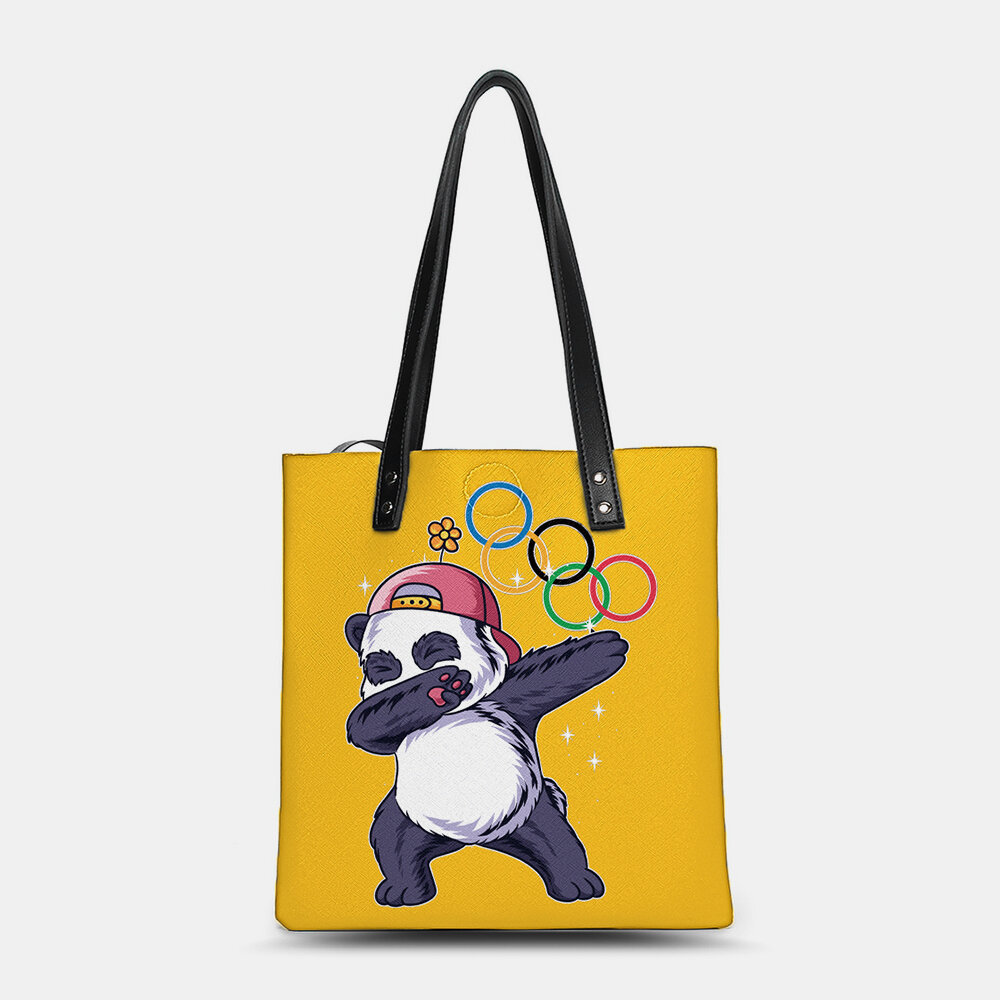 Winter 2022 Cute Panda Printing Handbag Faux Leather Large Capacity Waterproof Shoulder...