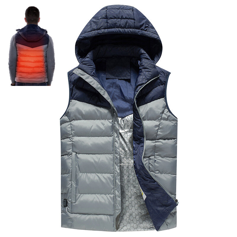 У мужской электрической куртки TENGOO 3 режима, зарядка через USB, обогрев спины, легкая, стиральная, термо жилет на зиму.