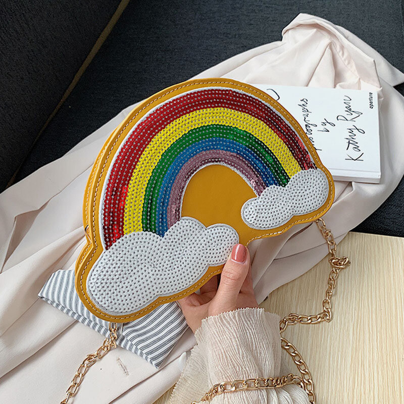 Women Creative Unique Cloud Shape Sequin Contrast Color Funny Shoulder Bag Cross Body Bag