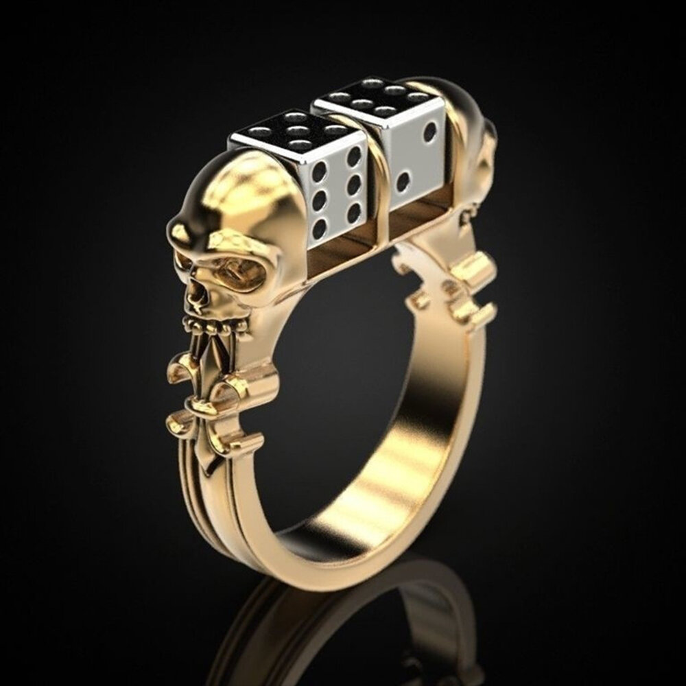 1 anello in lega di moda innovativa con testa di fantasma dadi dorati