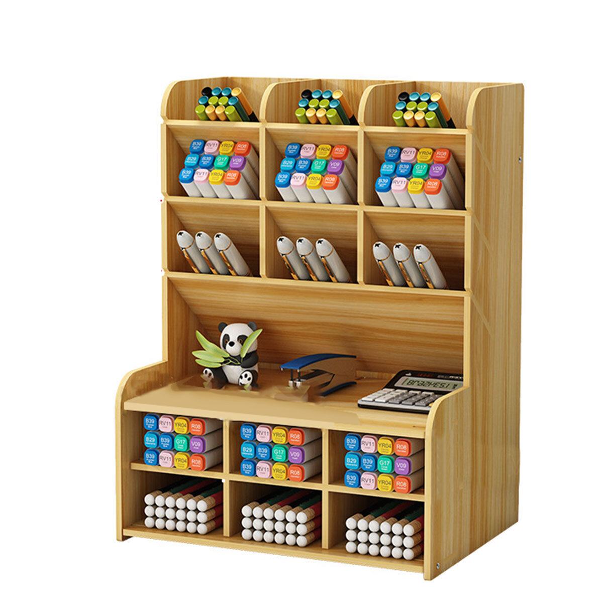 صندوق تخزين قلم رصاص خشبي مائل لسطح المكتب حامل ثابت منظم لوازم مكتبية منزلية رف تخزين