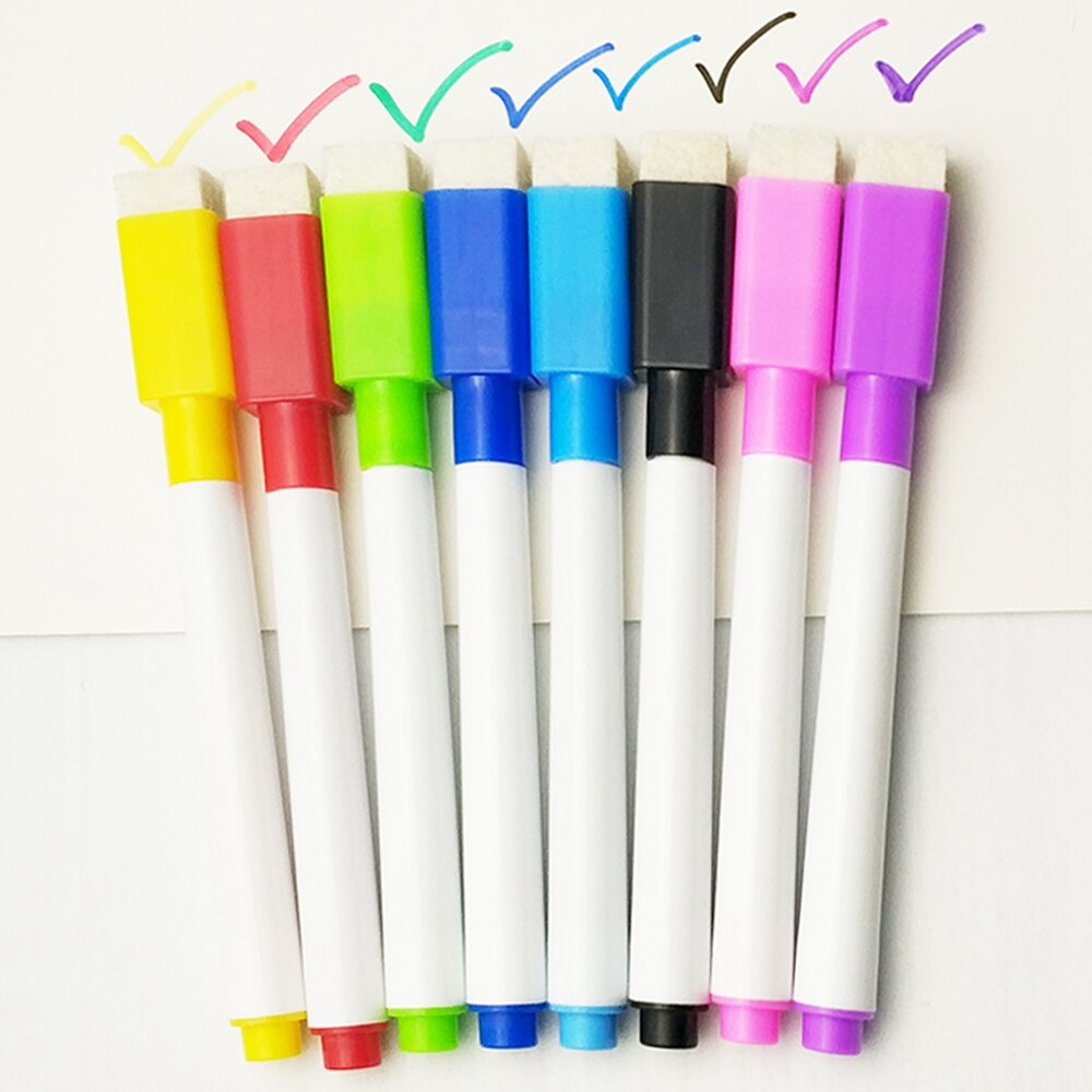 10PCS  Colorful Black Ink School Classroom Whiteboard Pen Water-based Erasable Pen Student Children's Drawing Pen with B