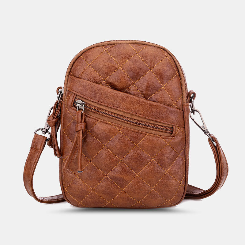 Women PU Leather Argyle Pattern Earphone Hole Casual 6.3 Inch Phone Bag Crossbody Bags Shoulder Bag