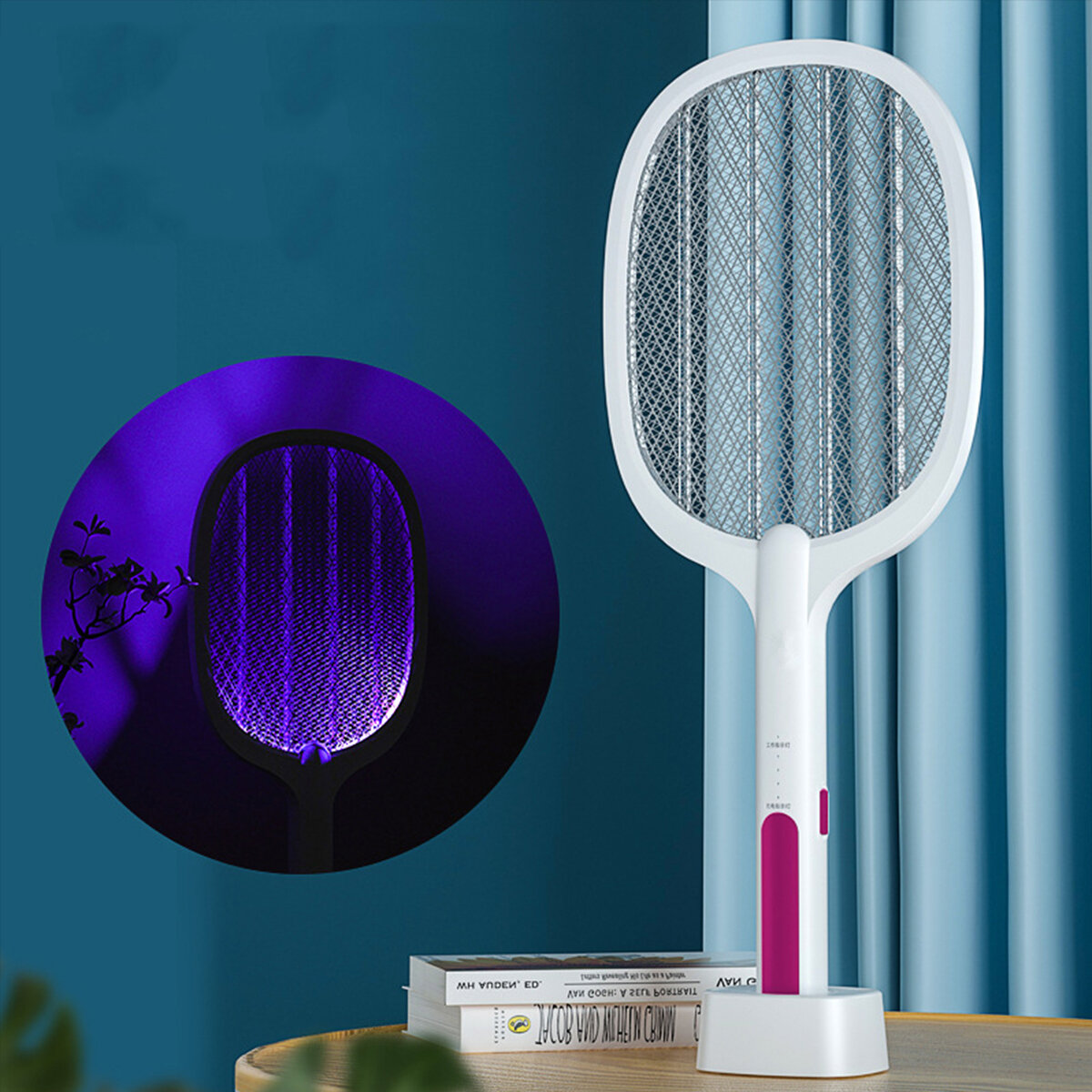 Mata mosquitos eléctrico de 3000V con lámpara UV, inalámbrico, carga USB, atrapa moscas y mosquitos para camping, trampa para insectos en el hogar.