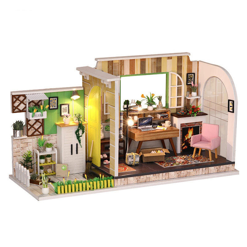 iiecreate H-001 DIY Doll House Gothenburg Studio With Furniture Music Light Cover 30*12*16.2CM Gift