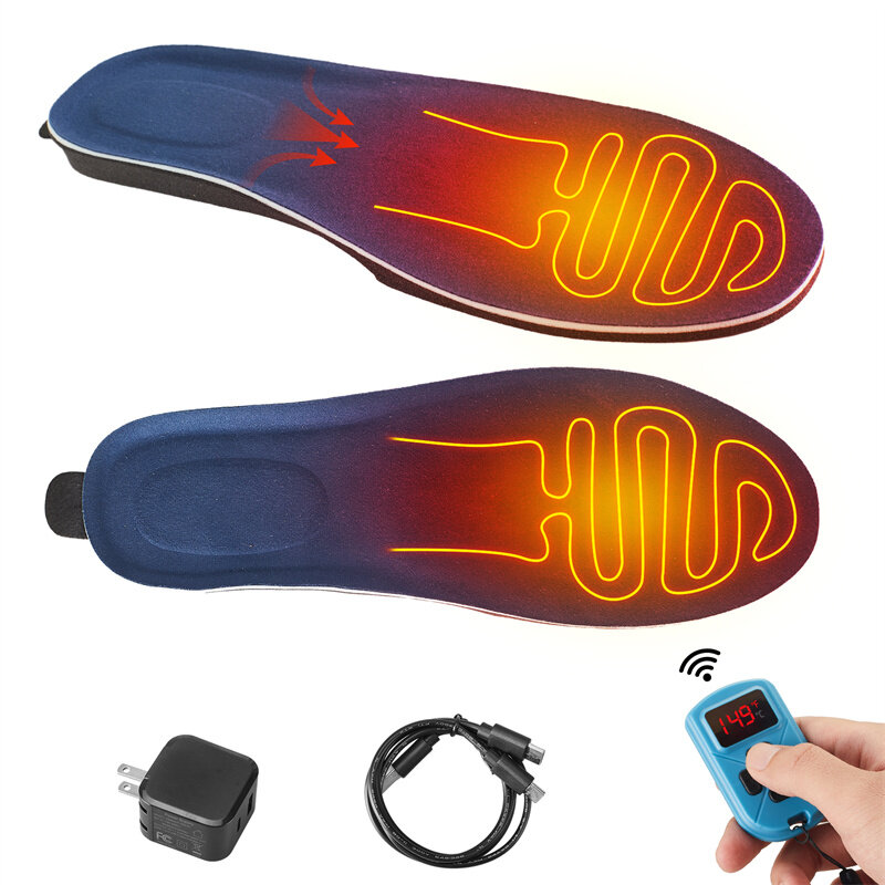 Heating Insoles 3 Modes Adjustable Temperature USB Rechargeable Insoles with Wireless Remote for Outdoor Skiing