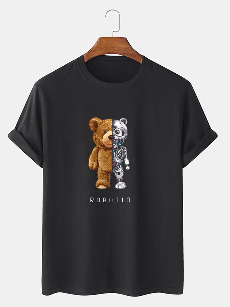Heren T-shirt van 100% katoen met berenprint en korte mouwen