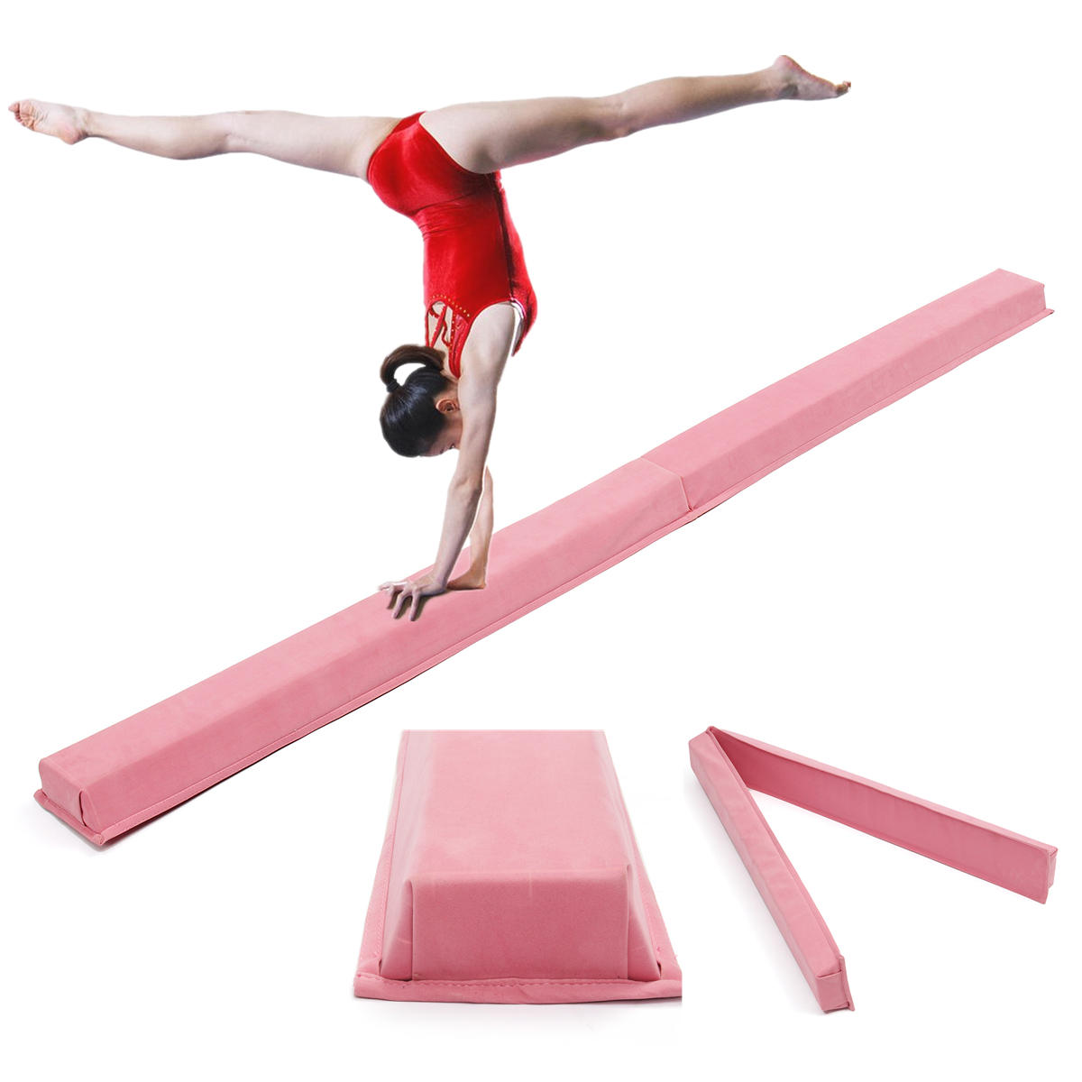 Różowa profesjonalna mata równoważna do gimnastyki dla dorosłych i dzieci o wymiarach 94,5x5,9 cala do szkolenia umiejętności i poprawy wydajności.