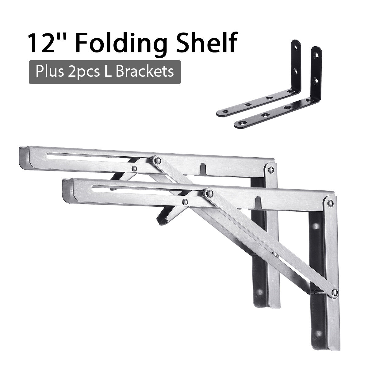 best price,kingdoway,4pcs,set,folding,stainless,steel,wall,mounted,shelves,support,discount