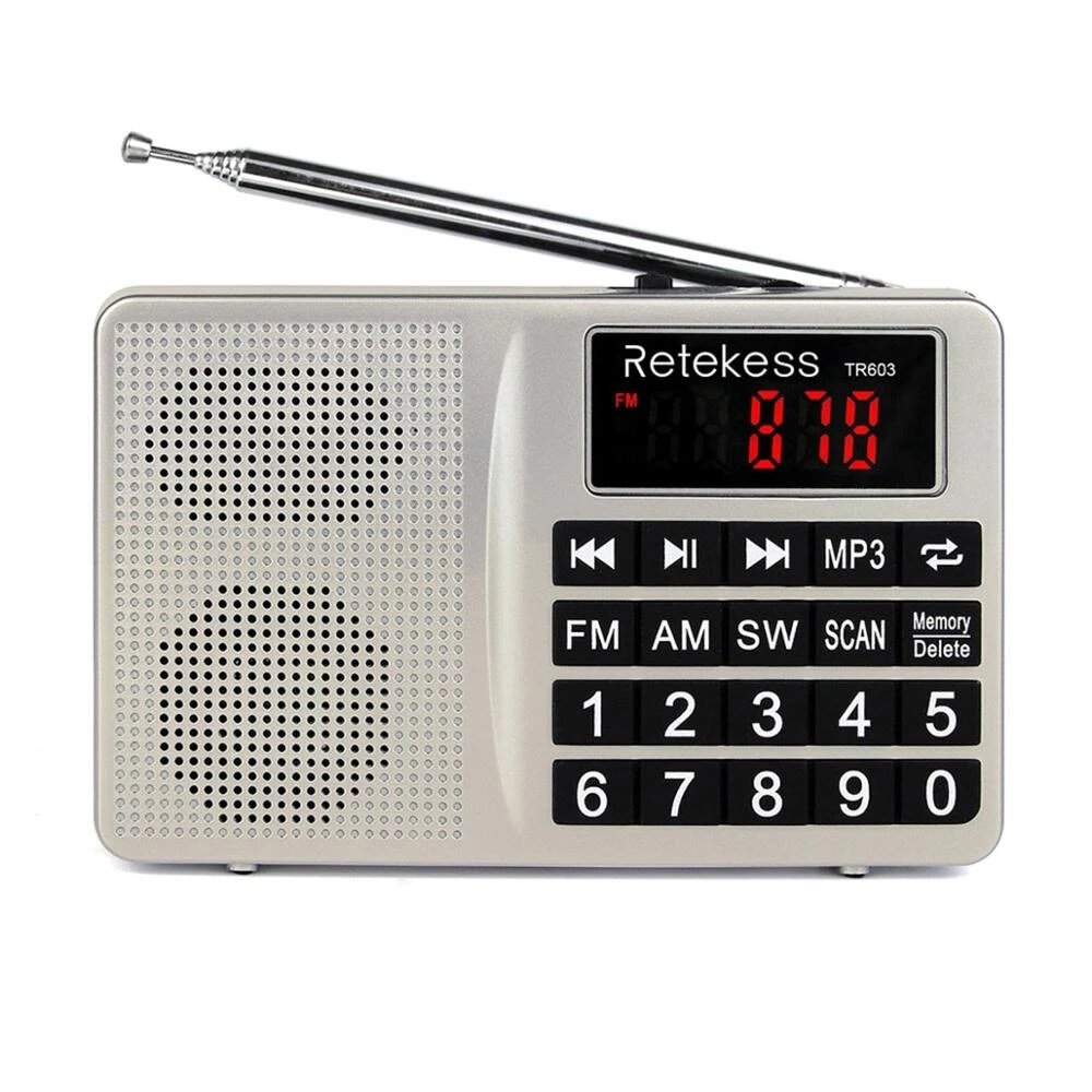 RETEKES TR603 Portable Radio AM FM SW Radio Digital Tuning Receiver Support USB TF Card MP3 Player Speaker
