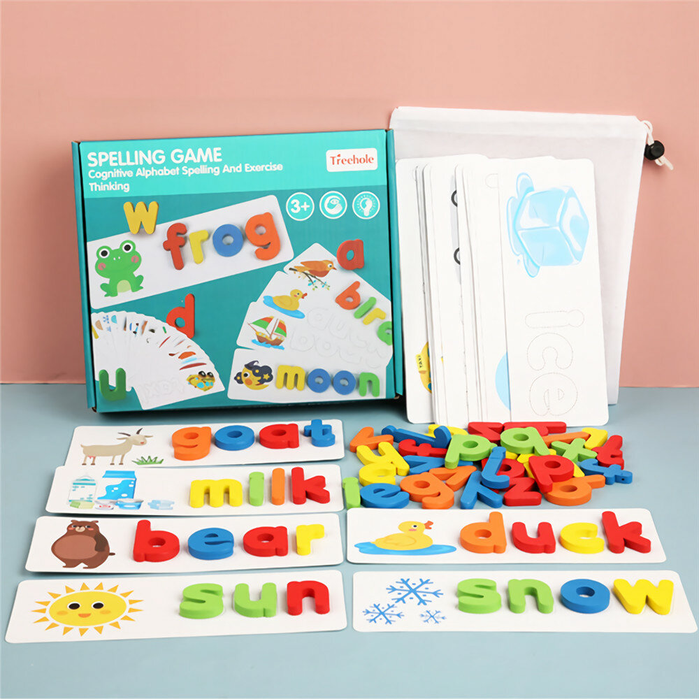 

Wooden Alphabet Learning Cards Set Word Spelling Practice Game Educational Toy English Letters Spelling Stationery Suppl