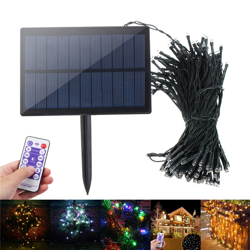 Zonne-energie Dimbare 17 M 8 Modi Timer 100 LED Fairy String Light Christmas Decor Afstandsbediening
