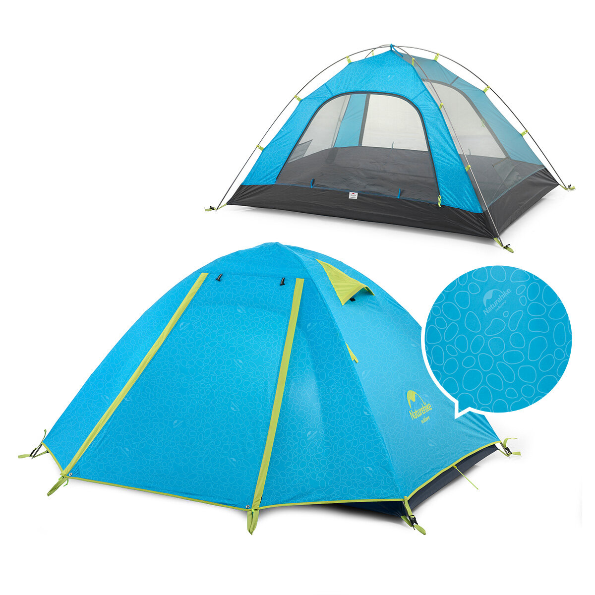 Tente de camping extérieure Naturehike NH15Z003-P avec double poteau en aluminium, protection UPF50+ contre les rayons UV et imperméable PU2000