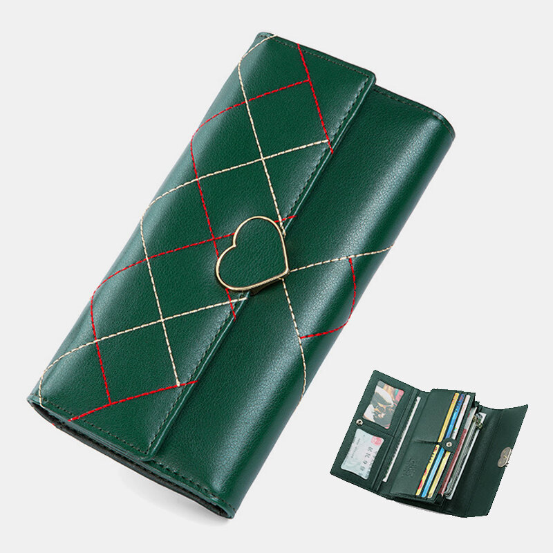 

Women Heart Buckle Decor Genuine Leather 6.5 Inch Anti-theft RFID Clutch Wallet Multi-card Slots Card Holder Long Purse