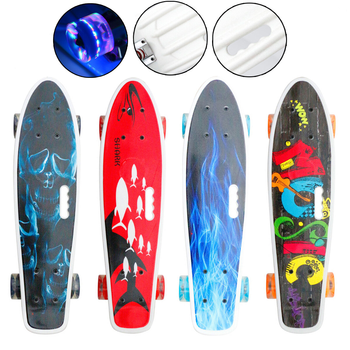 22Inch Unisex Portable Flashing Wheel Skateboards Beginner Long Board for Kids Men Women Easy to Control Skate Board