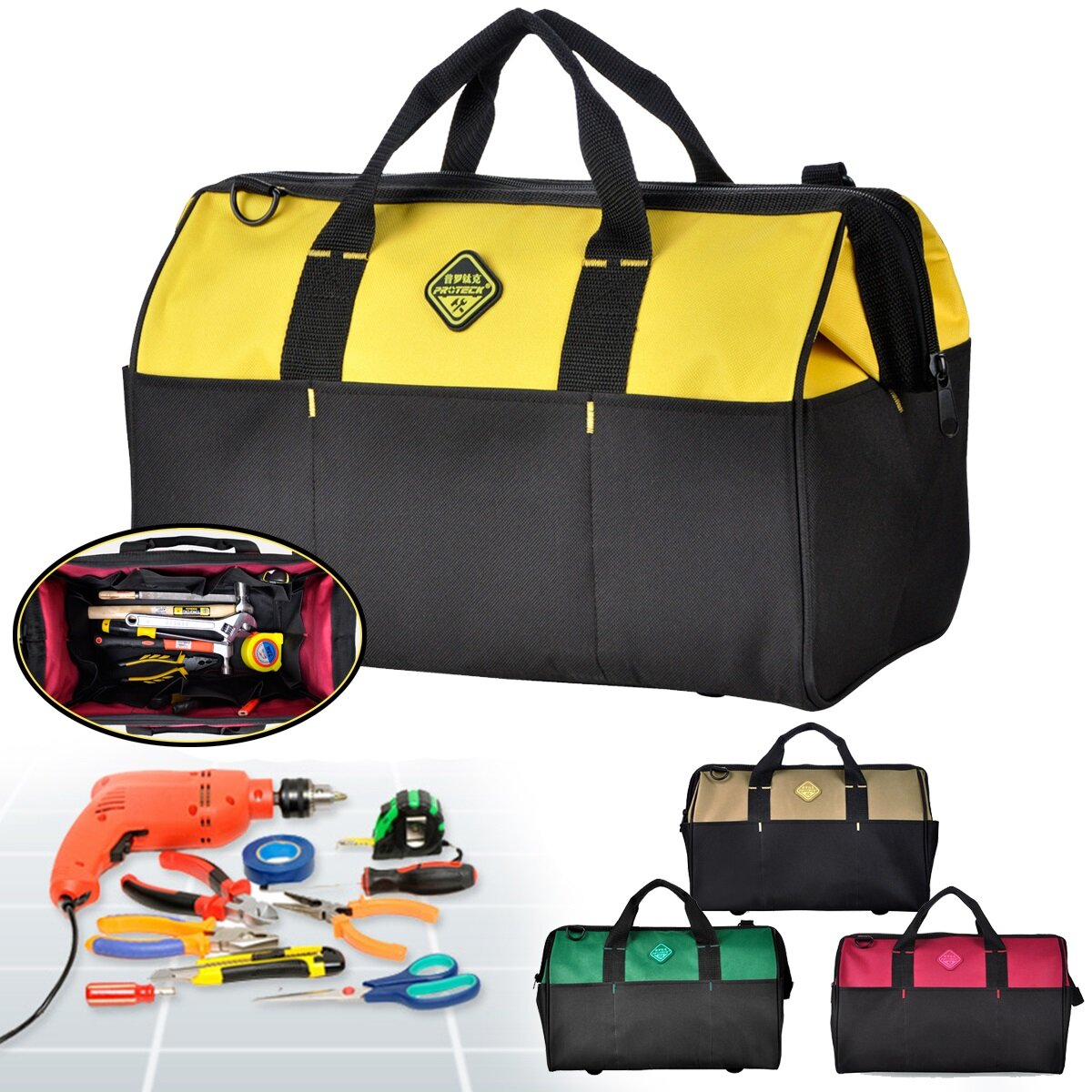 16 in Multi-function Tote Tool Bag Storage Case Waterproof With Shoulder Strap