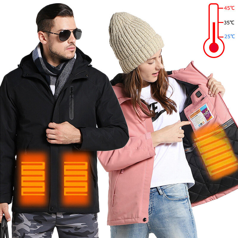 Eu tenho uma jaqueta elétrica inteligente TENGOO com 3 zonas de aquecimento, 3 modos, carregamento USB, roupa térmica lavável, jaqueta de inverno impermeável de plumas.