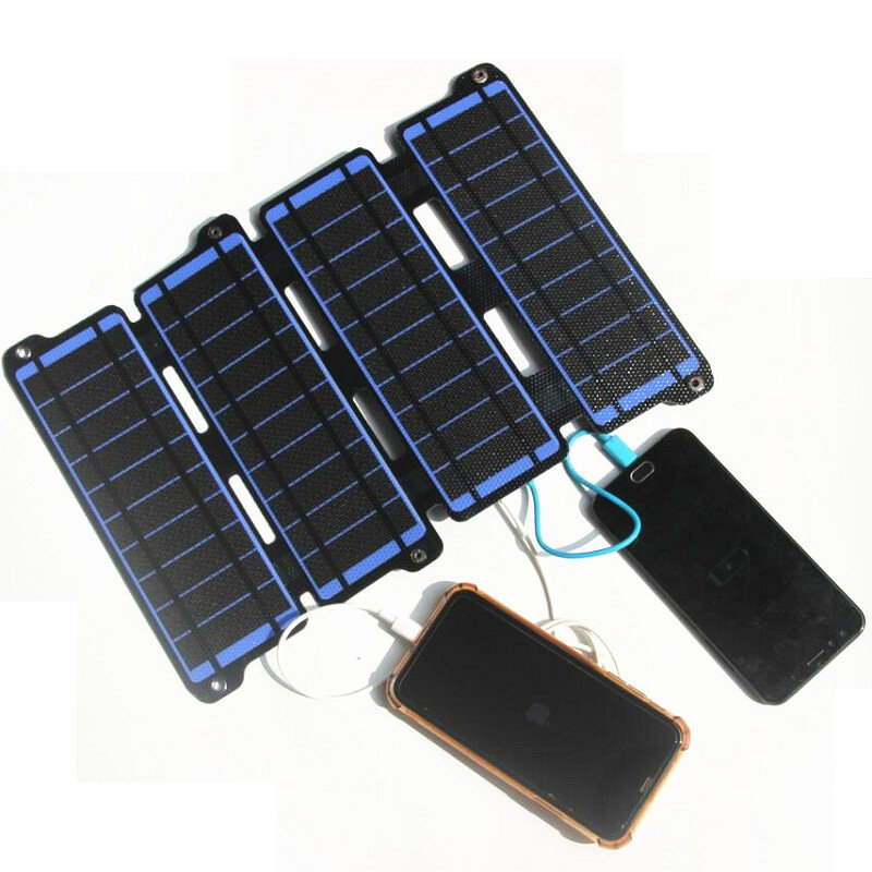 14W ETFE Solar Panel Charger Double USB 5V 18V DC Camping Foldable Solar Panel For Phone Charge Power Bank
