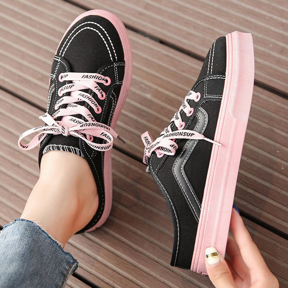 55% OFF on Women Casual Solid Lace-up Round Toe Court Sneakers Shoes